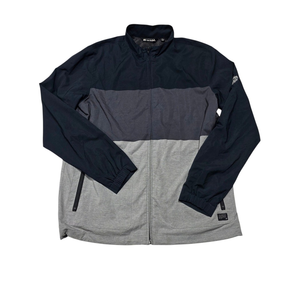 TravisMathew Full Zip Windbreaker Men Large Gray Colorblock Golf Lightweight